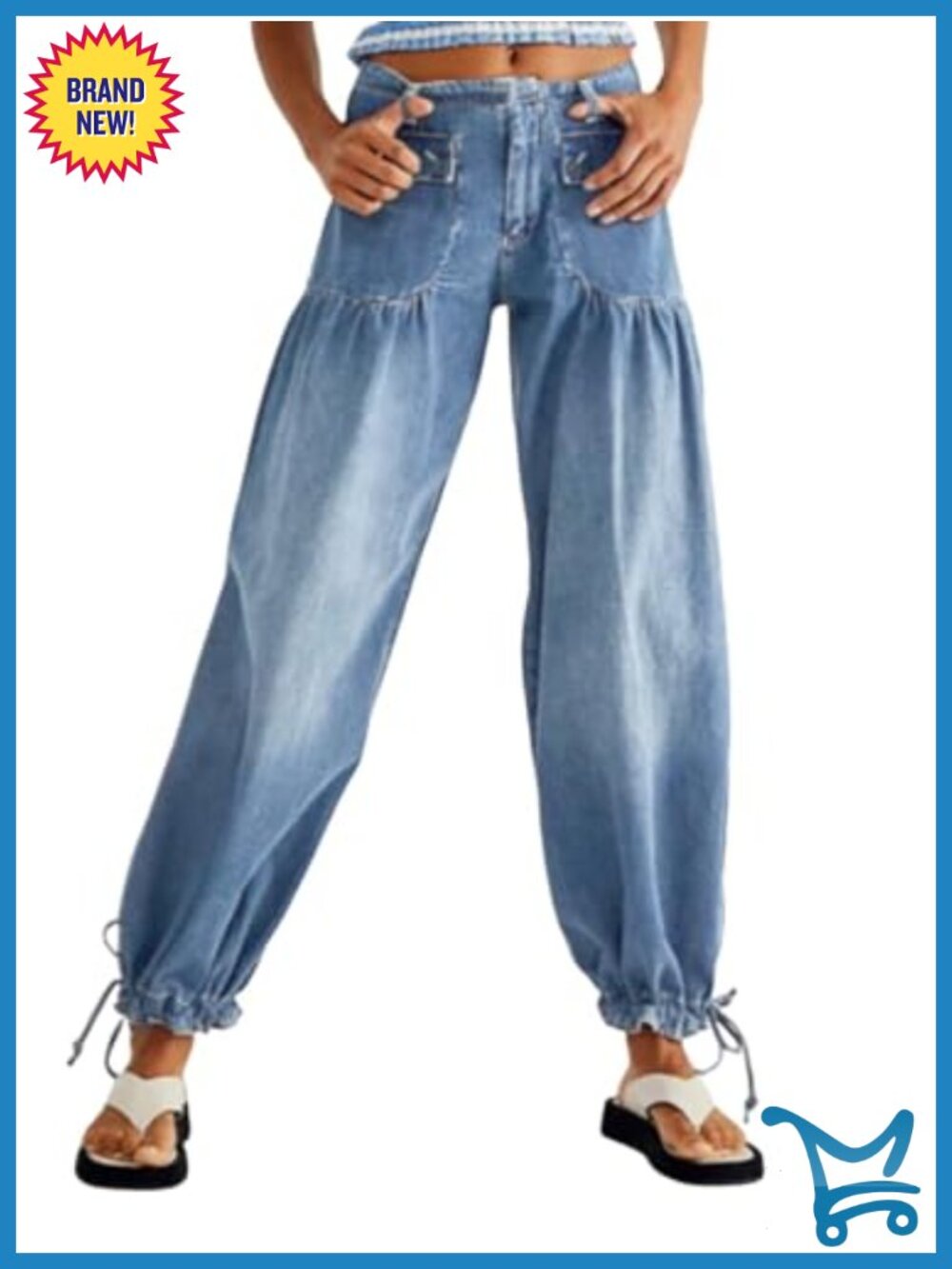 Women's Stretch Cargo Jeans Mid Waist Straight Denim Pants with Pockets